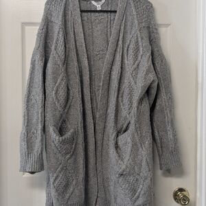Gray Cable Knit Cardigan Sweater